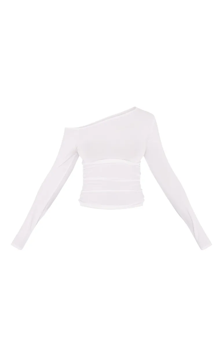 White Soft Touch Jersey Ruche Side Long Top - 4