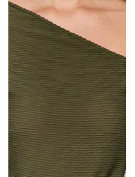 Khaki Jacquard Asymmetrical Collar Knitted Body - 3