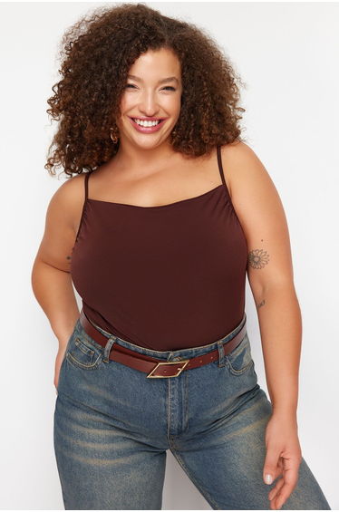 Brown Sandy Knitted Plus Size Blouse