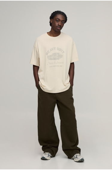 Wide Fit Half & Half Waistband Washed Twill Trouser - khaki
