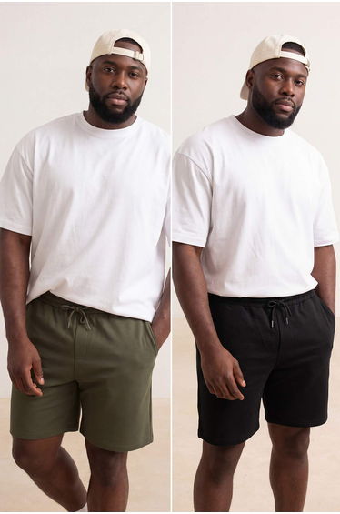 Plus Size Black-Khaki 2-Pack Regular/Fitted Fit 100% Cotton Shorts