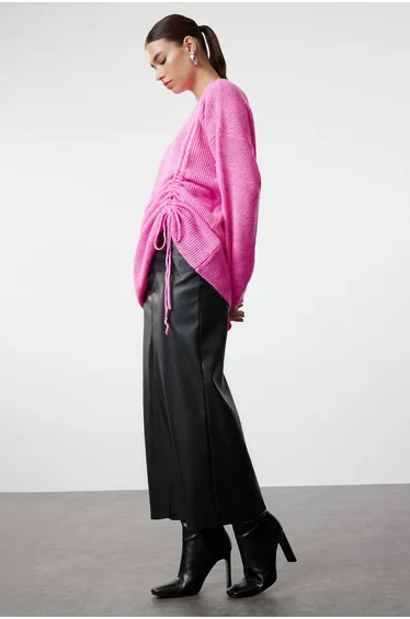 Pink Selanik Knitted Smock Detailed Knitwear Sweater