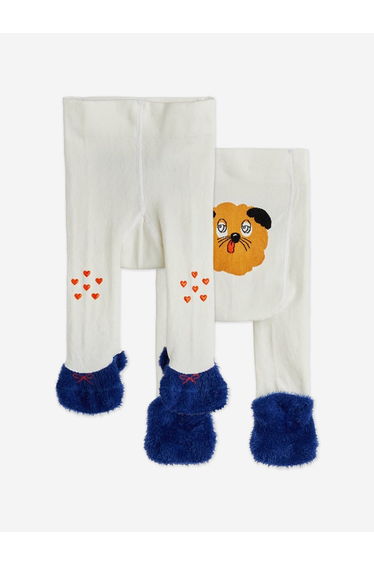 Mini Rodini Baby Girls Doggie Anti-Slip Tights in Ivory