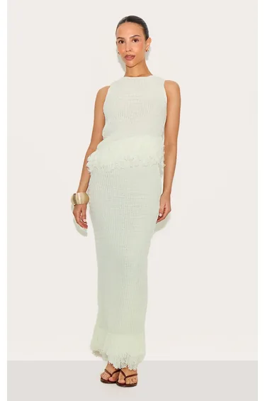 Petite Cream Fringe Edge Knit Maxi Skirt