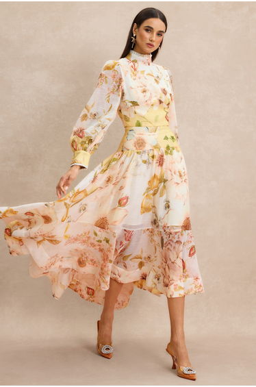 Organza Floral Top & Midi Skirt Set