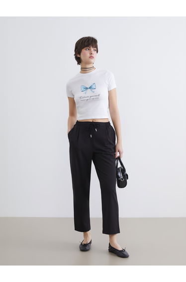 Elastic Waist Carrot Fit Women's Trousers