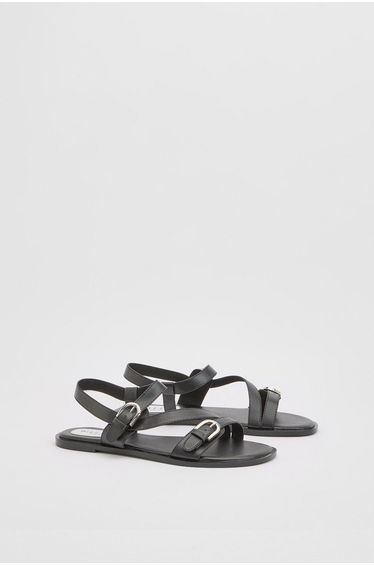 Sheska Faux Leather Buckle Detail Asymmetrical Flat Sandals