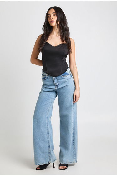 Satin Bandeau Corset Top - black