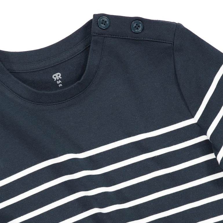 Breton Striped Cotton T-Shirt with Long Sleeves - 4