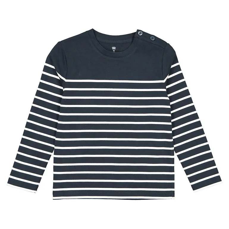 Breton Striped Cotton T-Shirt with Long Sleeves - 2