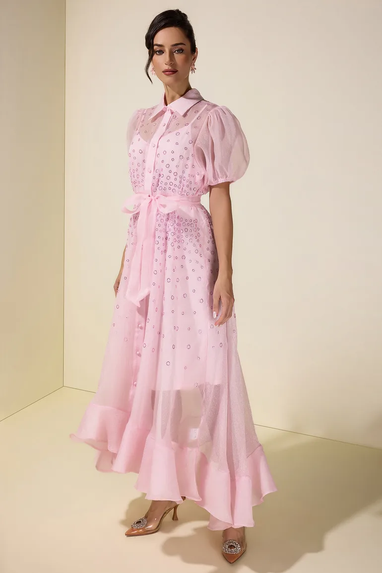 فستان جاردان فو قميص شيفون زهري ماكسي على شكل حرف A - 4