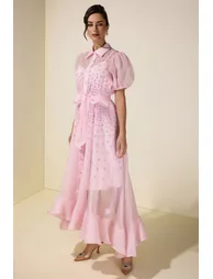 فستان جاردان فو قميص شيفون زهري ماكسي على شكل حرف A - 4