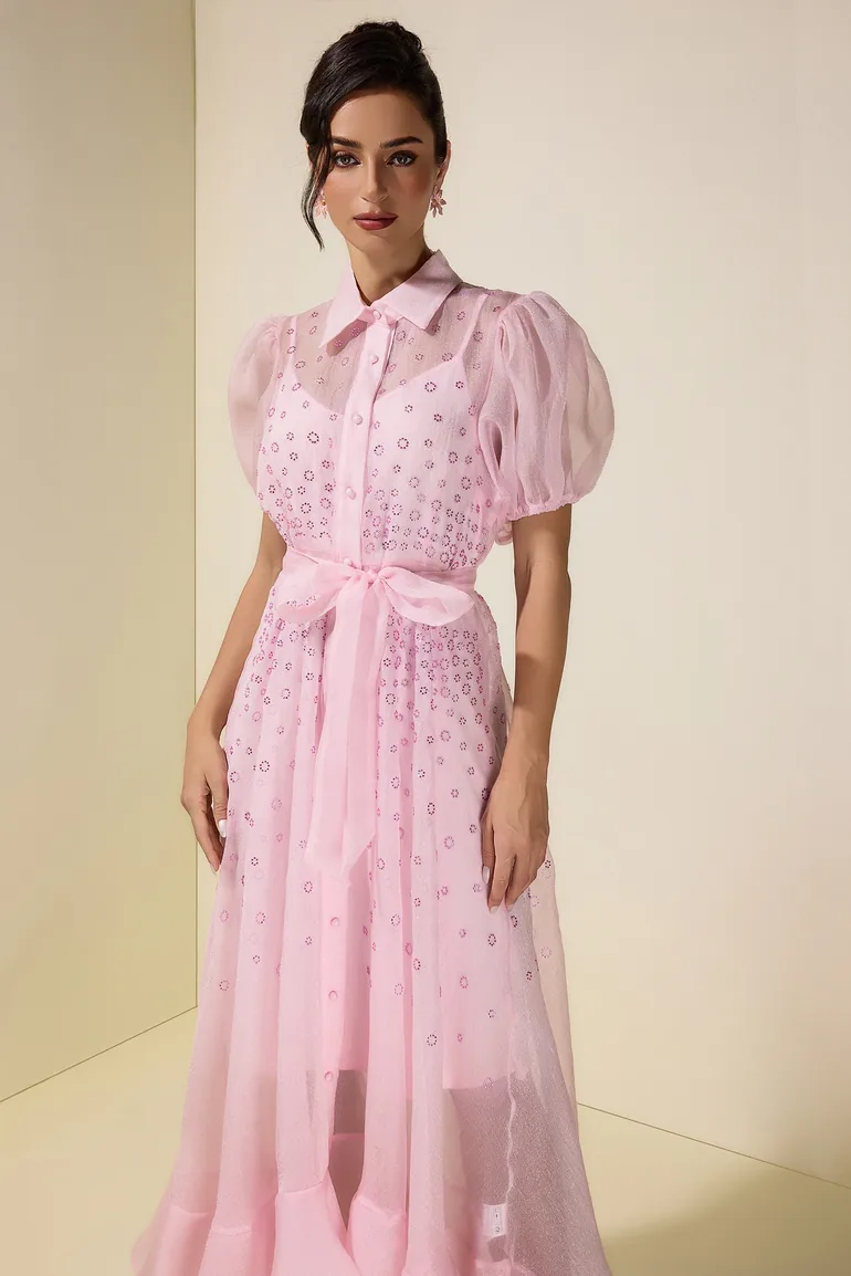 فستان جاردان فو قميص شيفون زهري ماكسي على شكل حرف A - 3