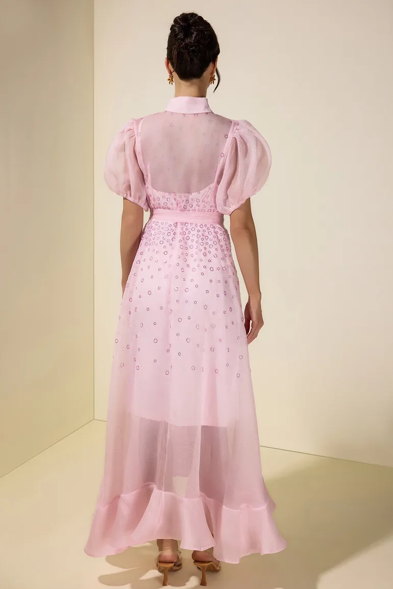 فستان جاردان فو قميص شيفون زهري ماكسي على شكل حرف A - 1