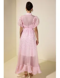 فستان جاردان فو قميص شيفون زهري ماكسي على شكل حرف A - 1