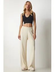 Women's Cream Corduroy Sweater Pants - 4