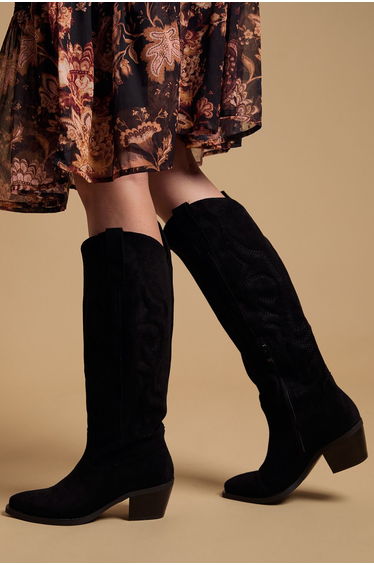 Jess Faux Suede Embroidered Western Knee Boots
