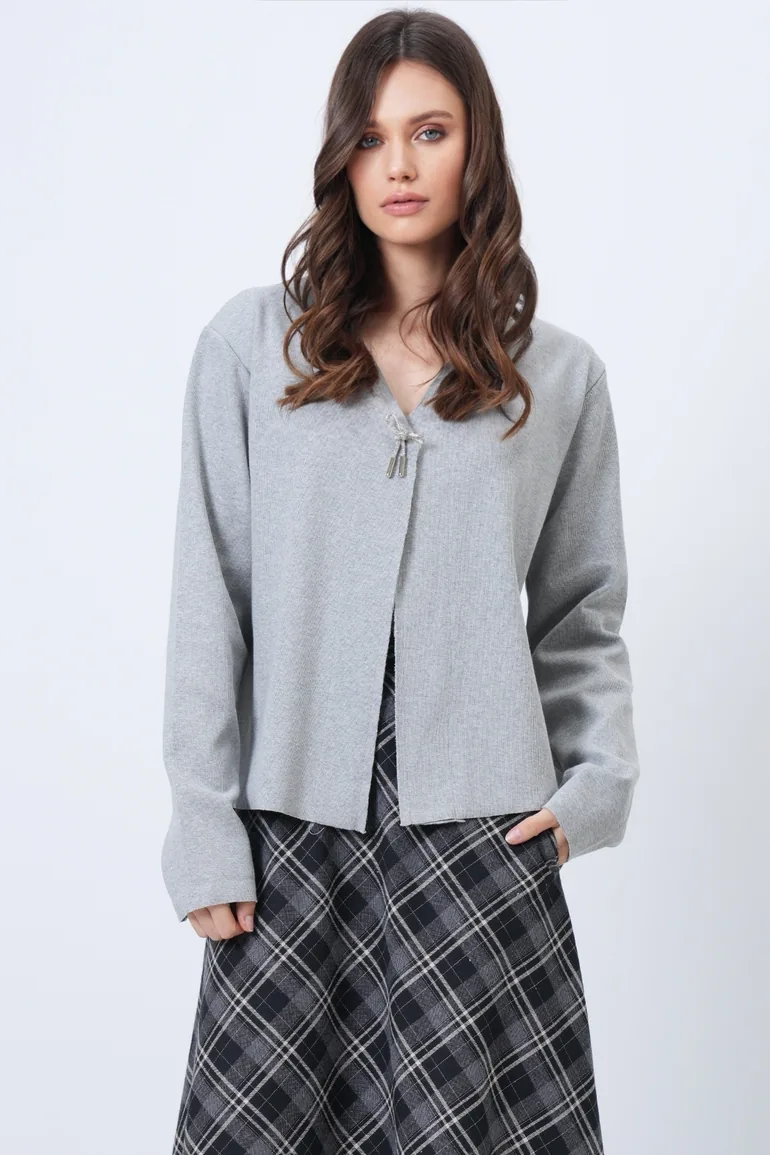 Women's Grimelange V-Neck Brooch Detailed Ottoban Cardigan - 3