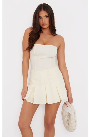 Cream Tailored Woven Bandeau Skort Playsuit