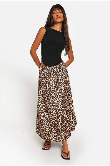 Leopard Puff Ball Maxi Skirt - leopard
