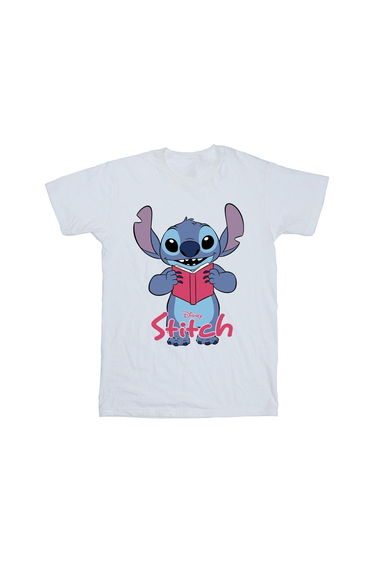 Lilo & Stitch Boys Reading Standing Cotton T-Shirt - White