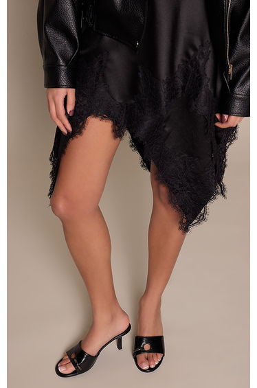 Black Faux Leather Toe Ring Kitten Heel Mule