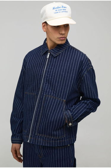 Pinstripe Boxy Denim Jacket - indigo