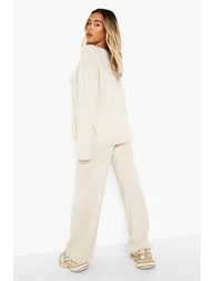 V Neck Wide Leg Knitted Co-ord - stone - 1