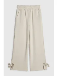 Girls Cream Wide Leg Bow Trousers