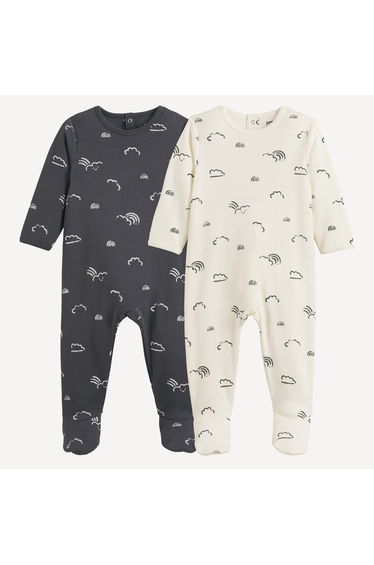Pack of 2 Cloud Print Cotton Sleepsuits