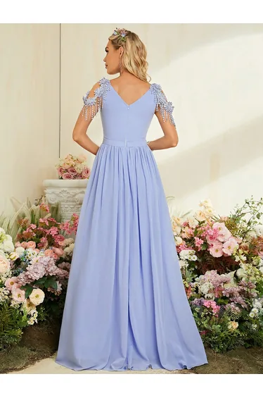 Leely Elegant V Neck Cold Shoulder Evening Gown