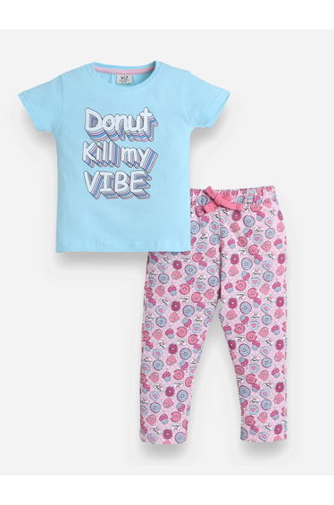 Graphic Print T-Shirt and All-Over Printed Pyjama Set