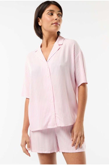 Striped Pajama Set: Top + Shorts PINK