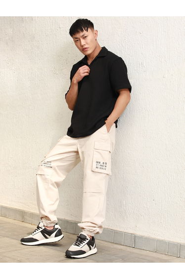 Relaxed Fit Cargo Pants with Printed Pocket
