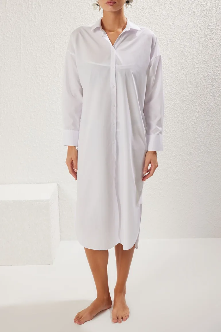 White Midi Woven Beach Dress - 2