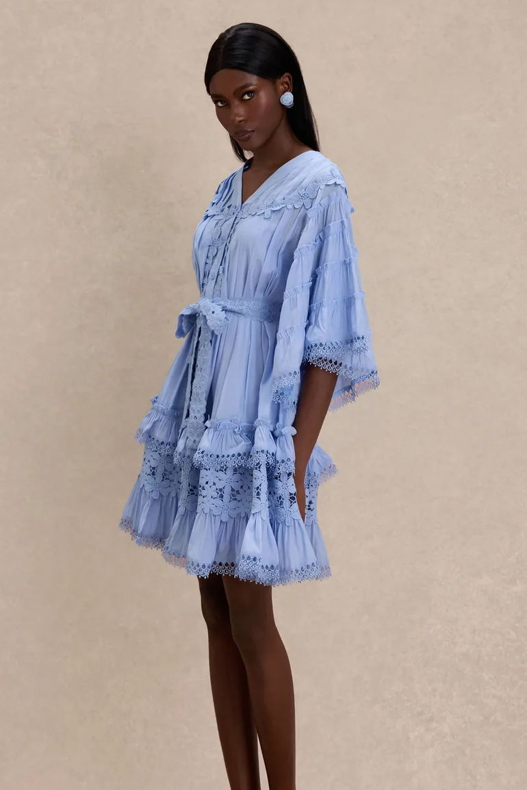 Lace Frill Bell Sleeve Mini Dress - 4