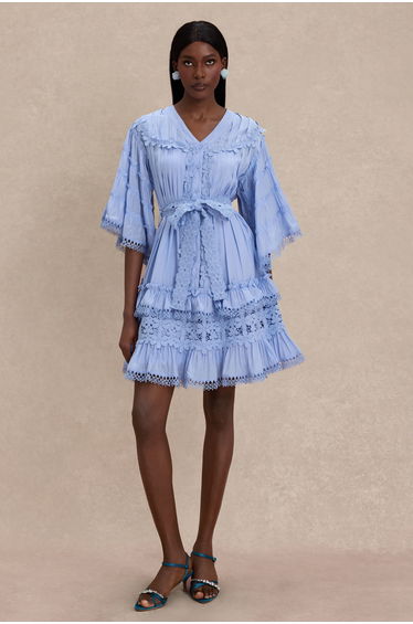 Lace Frill Bell Sleeve Mini Dress