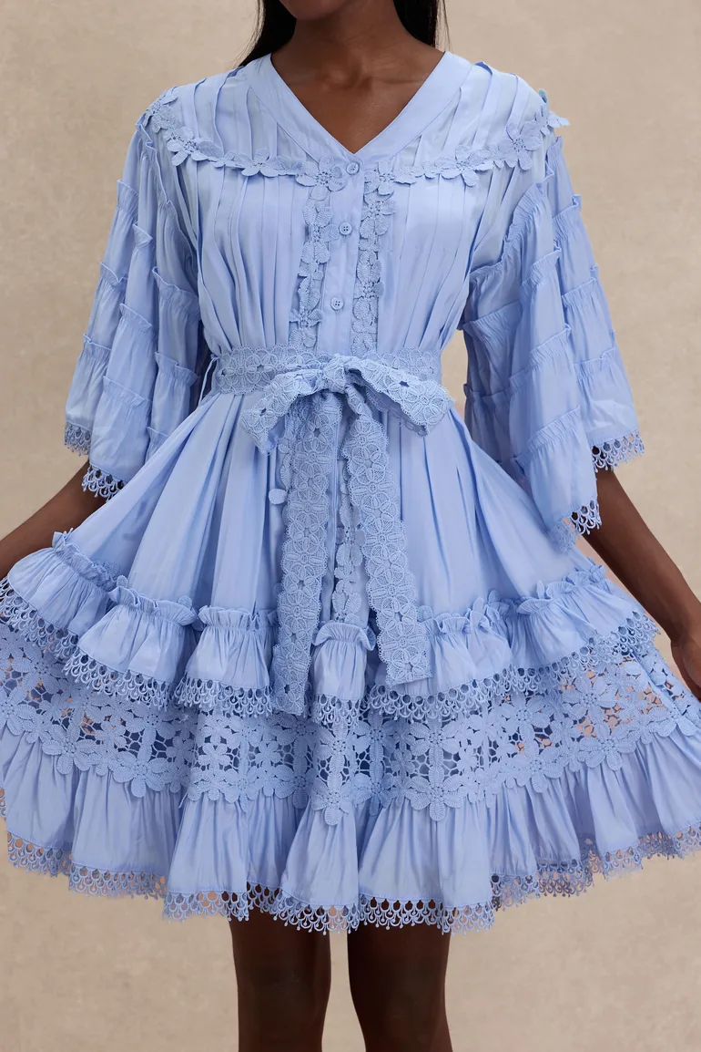 Lace Frill Bell Sleeve Mini Dress - 7