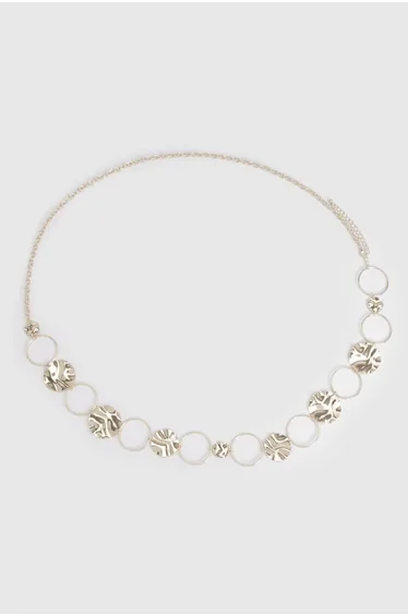 Gold Hammered Disc Detail Chain Belt - gold