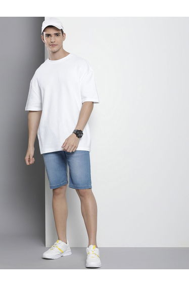 Men Blue Regular Fit Solid Denim Shorts