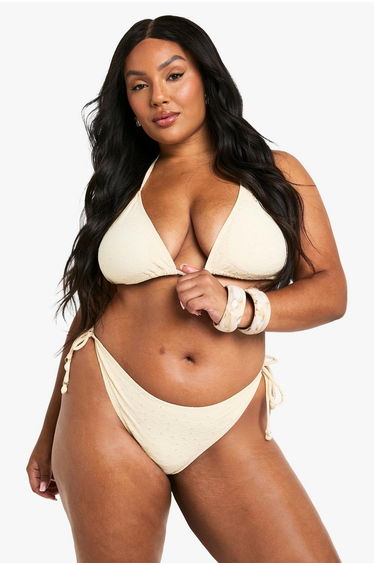 PLUS SHELL TRIM BRODERIE TIE FRONT HIGHWAIST BIKINI - lemon