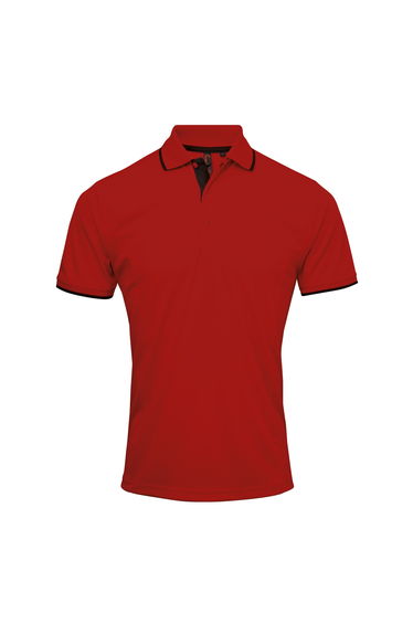 Premier Mens Contrast Coolchecker Polo Shirt - Red/Black
