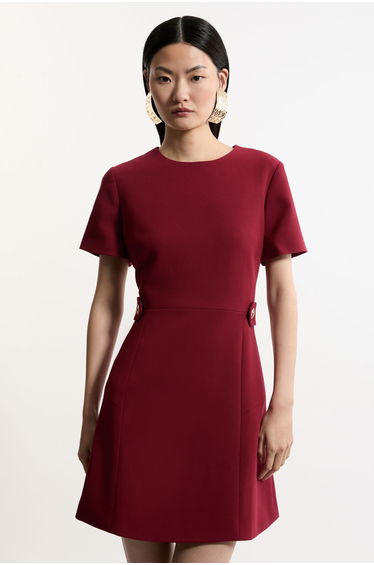 Petite Compact Stretch Essential Waist Tab Detail Tailored Mini Dress