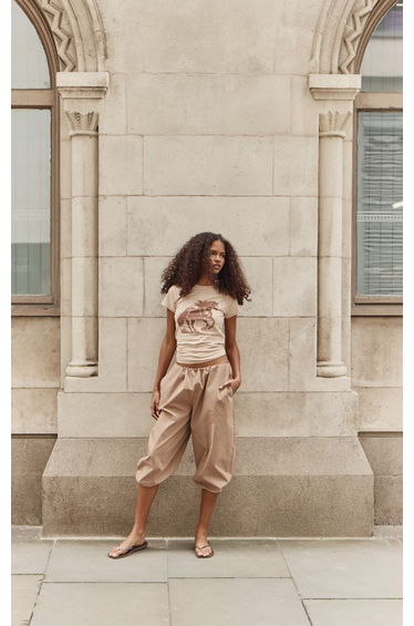 Camel Stretch Woven Balloon Cropped Trouser