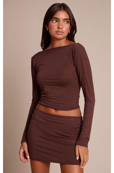 Cappuccino Jersey Low Back Long Sleeve Top