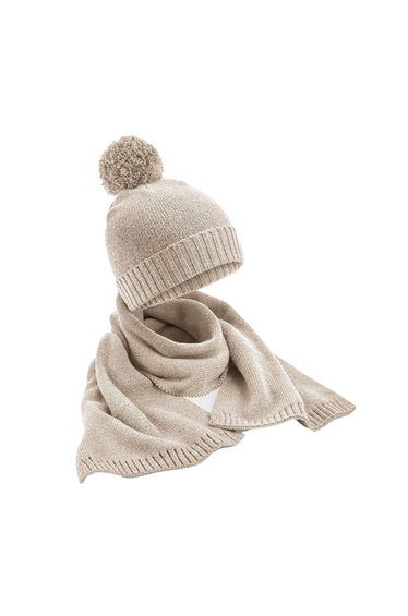Beechfield Womens/Ladies Flecked Hat And Scarf Set - Oatmeal