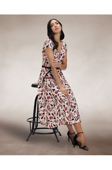 A Line Midi Dress with Cap Sleeves
