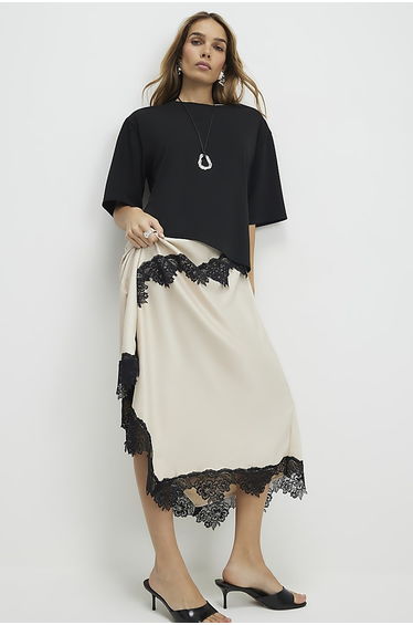 Cream Lace Hybrid T-shirt Maxi Dress
