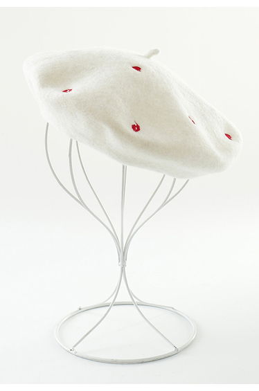 Lips and Hearts Wool-Blend Beret in White