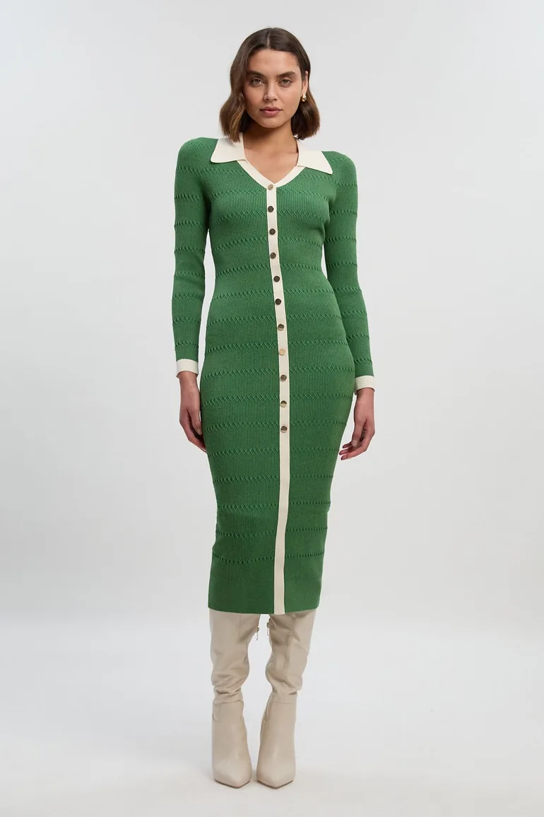 Petite Viscose Rib Stitch Detail Contrast Colour Button Knit Midi Dress Karen Millen Green : Dresses : VogaCloset Bahrain Petite Viscose Rib Stitch Detail Contrast Colour Button Knit Midi Dress Karen Millen Green : Dresses : VogaCloset Bahrain